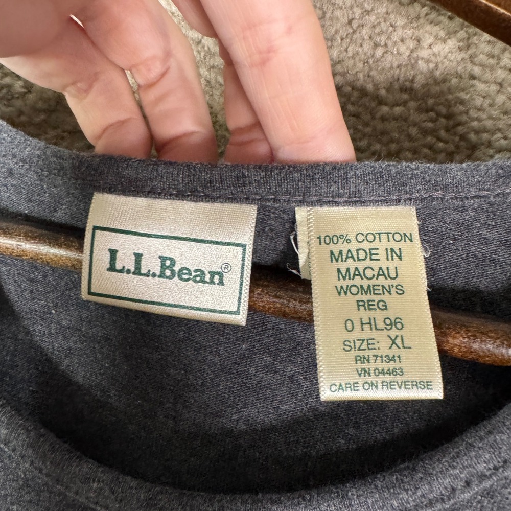 LL Bean Maxi Dress Womens XL Gray Cotton Long Sleeve Empire Waist Modest Cottage - Picture 5 of 9